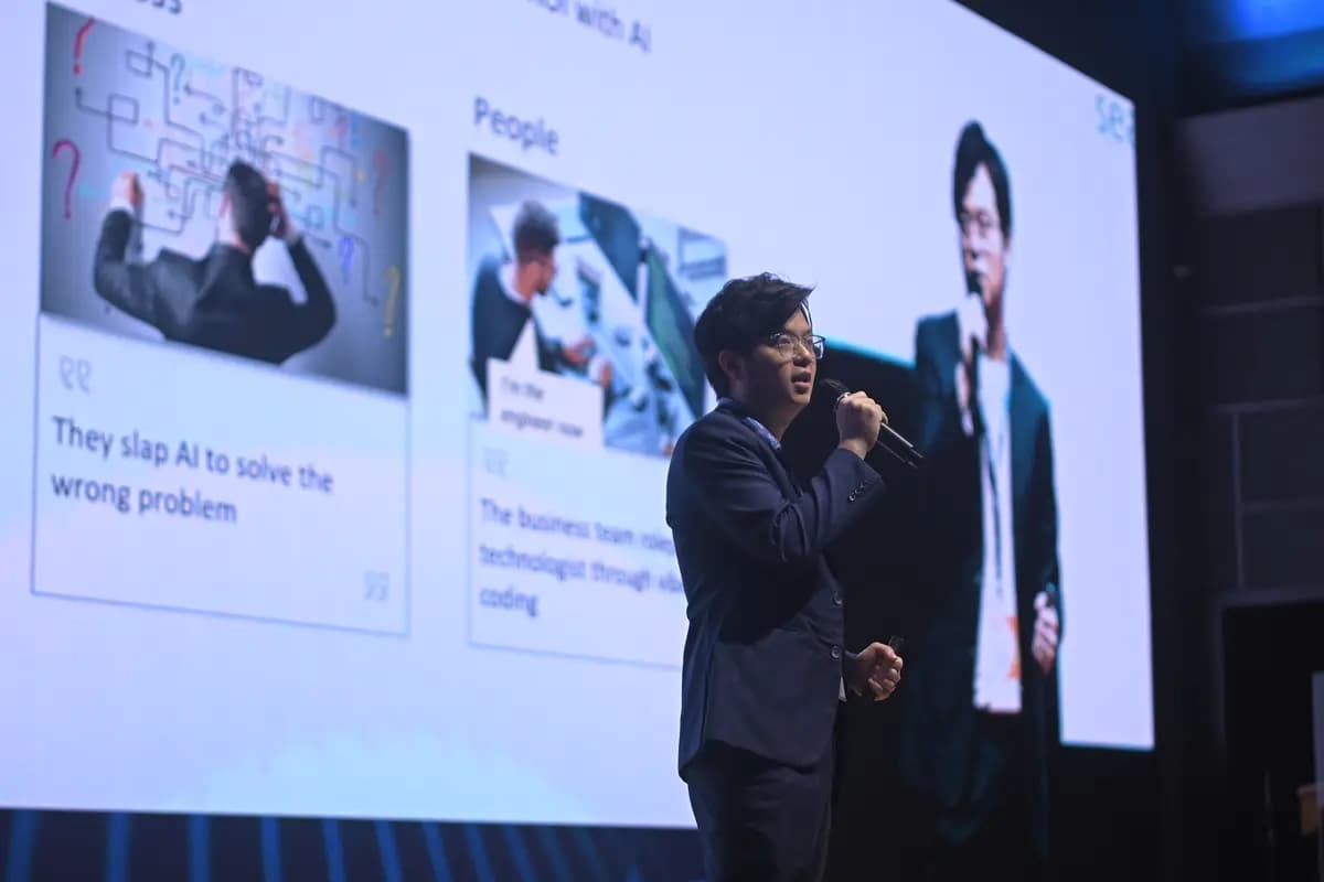 A session on teams reaching for AI to solve the wrong problem, at SCALECON Surabaya 2026
